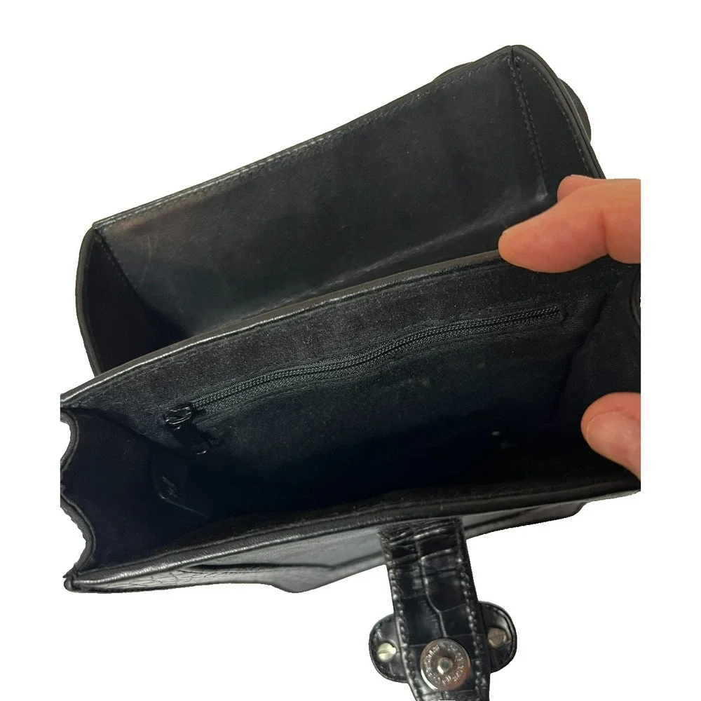 Brighton One World Small Box Purse Black‎ Croc Embossed & Smooth Crossbody Strap